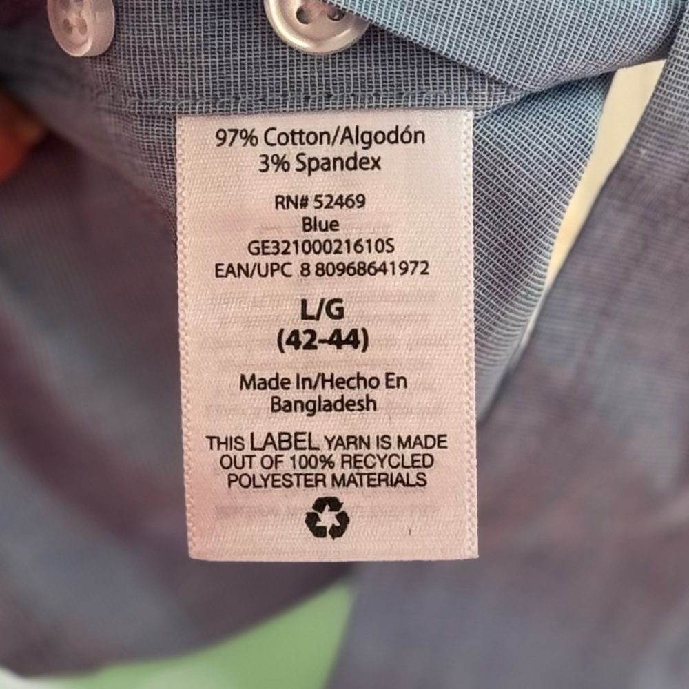 George Men’s Blue Long Sleeve Poplin Shirt Wrinkle Resistant Size Large 42-44 - Picture 7 of 8